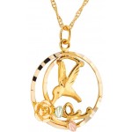 Hummingbird and Gold Rose Pendant - by Landstrom's